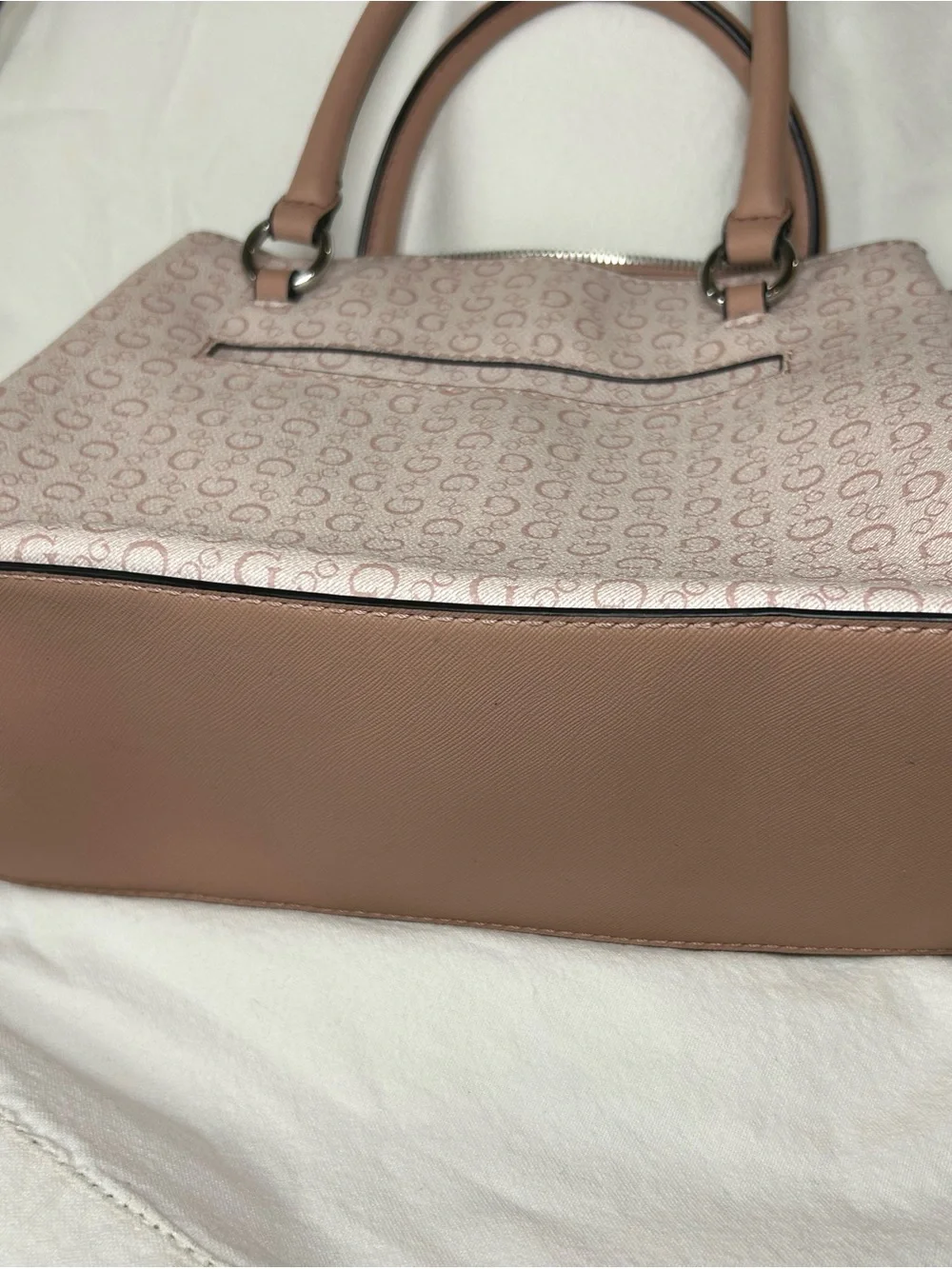GUESS Blush Pink Monogram Satchel with darker pink  Handles